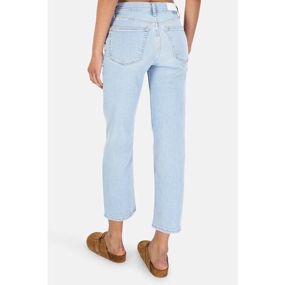 Re/Done 70s Stove Pipe High Rise Straight Ankle Jeans in River Fade Blue Size 29 - Picture 2 of 7